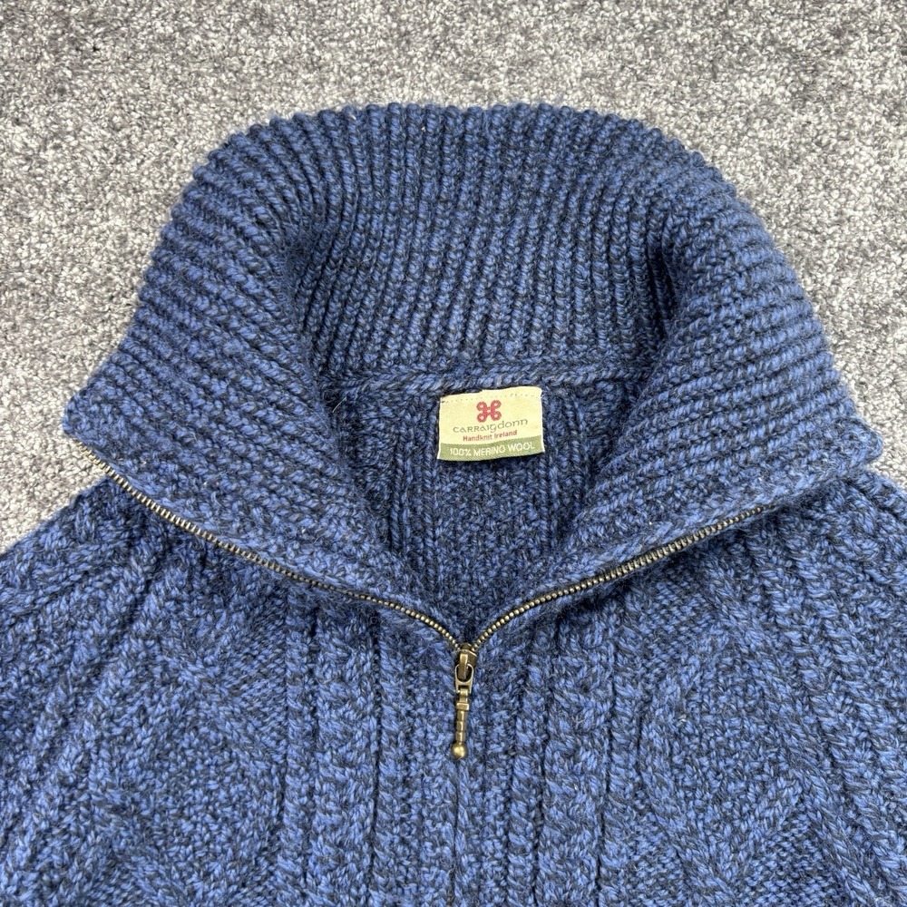 Carraig Donn 100% Merino Wool‎ Cable Knit Cardigan Sweater Womens XL Blue Zip Up - Picture 5 of 10